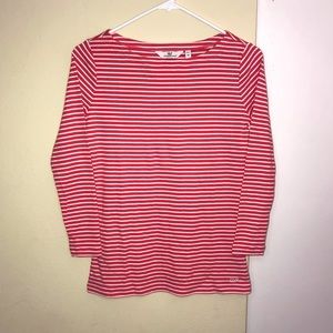 RED WHITE STRIPED SIMPLE BOATNECK LONG-SLEEVE TEE